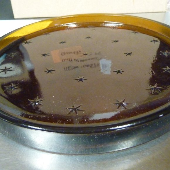 SALE Amber Starlight Rustic Pillar Candle Tray Plate Heavy Brown Glass NEW Boxed - Picture 3 of 5